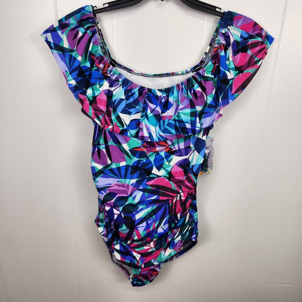 Swim Solutions Off The Shoulder Tummy Control One Piece Swimsuit 18 ymy2823